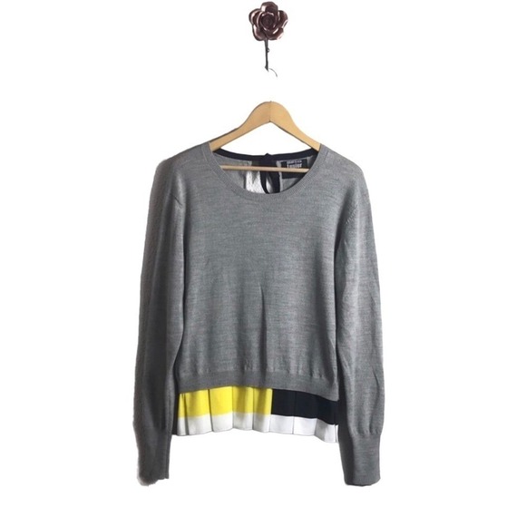 Markus Lupfer Gray Wool Hand Finished Pleated Hem Sweater Medium Luxury Layered